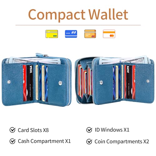 Genuine Leather Wallet for Women & Men, RFID Blocking Bifold with ID Window and Multiple Card Pockets (Aa-Blue)3