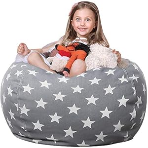 Wekapo Stuffed Animal Storage Bean Bag Chair Cover for Kids | Stuffable Zipper Beanbag for Organizing Children Plush Toys Large Premium Cotton Canvas (Grey star, X-Large) Wekapo Stuffed Animal Storage Bean Bag Chair Cover for Kids Stuffable Zipper Beanbag for Organizing Children Plush Toys Large Premium Cotton Canvas Grey star X Large
