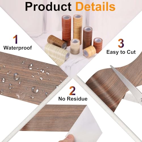 Image of PATIKIL Wood Grain Tape 12 inch x 32 ft, Self-Adhesive Wood Texture Repair Tape Realistic Wooden Effect Patch for Furniture Cabinets Floor Walls, Ebony