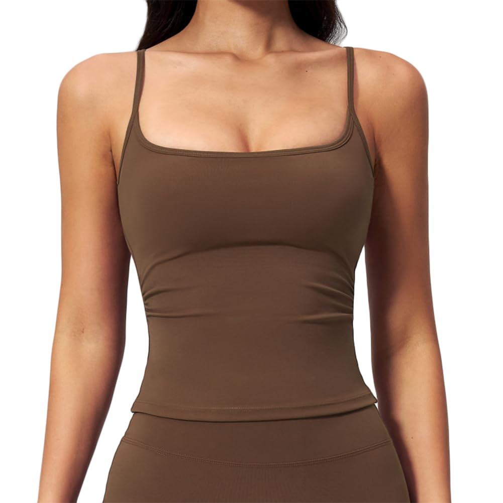 JPXJGT Yoga Tank Top Women Padded Cups Thin Straps Beautiful Back Design Tight-Fitting Quick-Drying Tank(Size:S,Color:Brown)