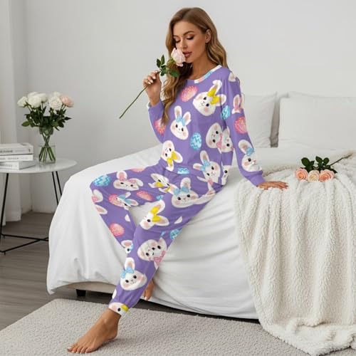 Image of Womens Lounge Set Long Sleeve Soft Pajama Sets Casual 2 Piece Pj Outfit Crewneck Sleepwear with Pockets Plus Size