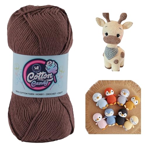 Image of NESTNHAVEN Cotton Candy 100% Cotton Yarn - (100g, 185 Meters) - Luxury Yarn for Crochet, Amigurumi, Embroidery, Toys, Garments, Flowers and Hobby, Projects. (Dark Brown) | (400 Gm)