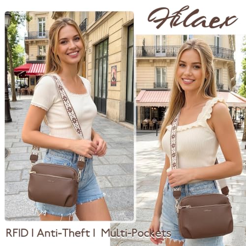 Image of Crossbody Bag for Women Vegan Leather Handbag Purse Anti Theft RFID | Stylish Designer Crossover Shoulder Bag Travel Daily| Wide Adjustable Shoulder Strap | Multi Pockets