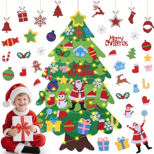 DazSpirit Childrens Felt Christmas Tree 3.28ft DIY Felt Xmas Tree Set for Kids & Toddlers Wall Hanging Xmas Decorations with 32 Ornaments Home Door & Window Christmas Decor Kit