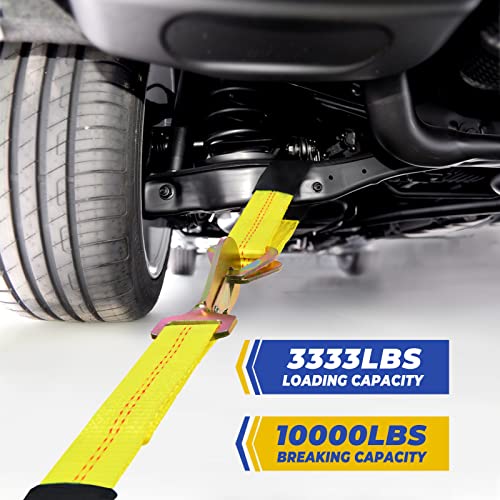 Trekassy Car Tie Down Straps For Trailers With Snap Hooks, 2" X 96" Ratchet Car Straps, 3,333Lbs Safe Working Load, Includes (4) 24 Inch Axle Straps, (4) 36 Inch Axle Straps #TOP3