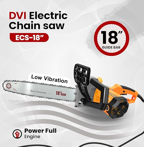 Image of DVI Electric Chainsaw With 18-Inch Guide Bar With 2300 W High Power Motor With Low-Kickback System | Perfect For Cutting Wood, Pruning and Harvesting Firewood | With Free 32 Feet Wire