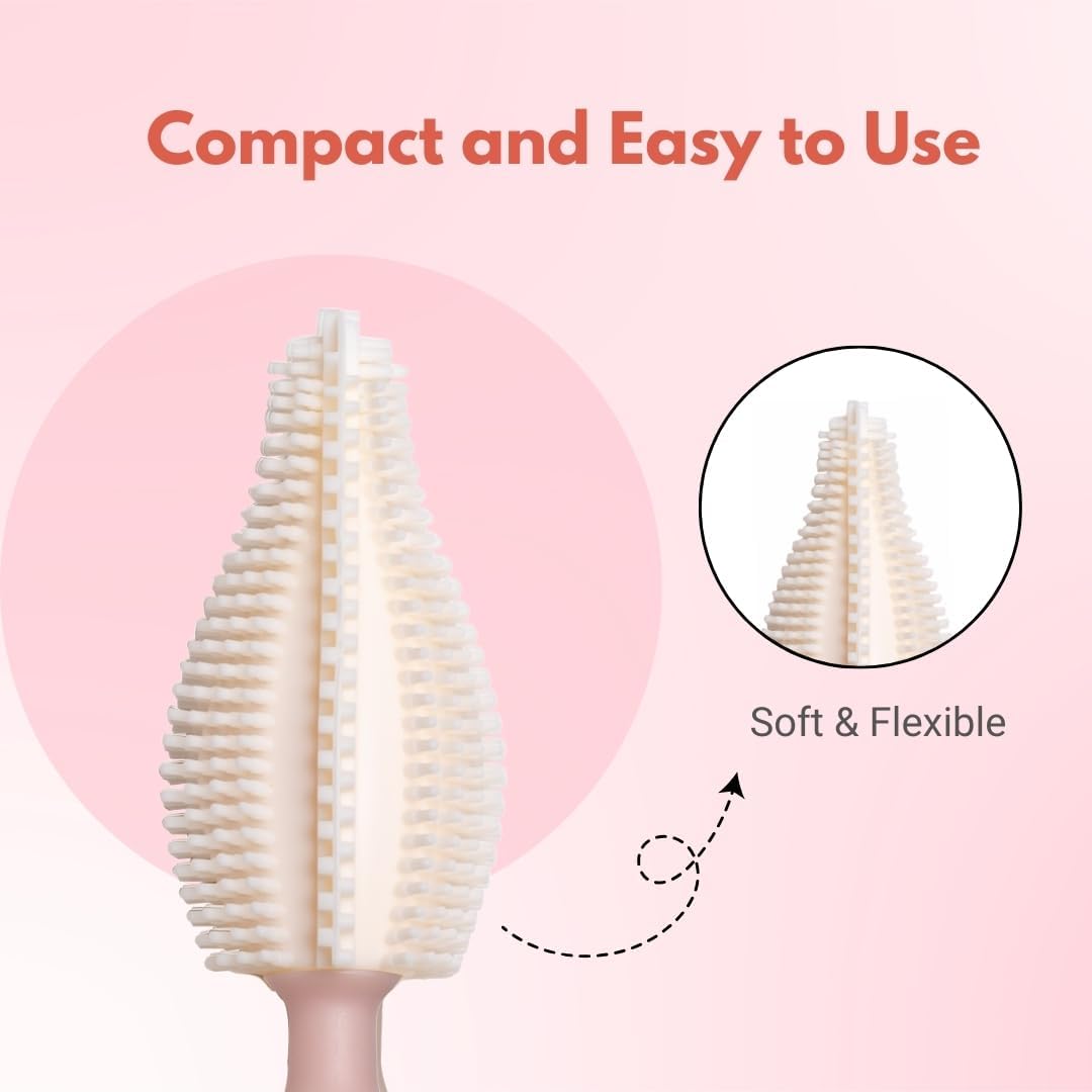 AMPLIN Jumbo Baby Bottle Cleaning Brushes, Nipple, Straw & Feeding Bottle Cleaner Set with 50 ml Travel-Sized Spray Container, BPA-Free Silicone Bristles, Built-in Drying Rack (Pink) 4