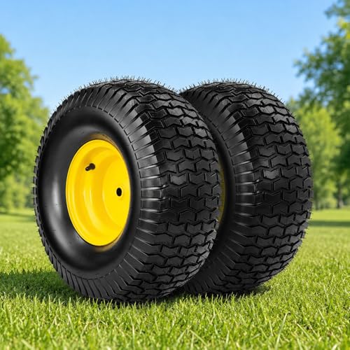 TUFFIOM 20x8.00-8 Lawn Mower Tires and Wheel 2 Pack, 4PR Tubeless Riding Lawn Garden Tractor Mower Tire -3.5' Offset Hub, 3/4' Bore Size & 3/16' Keyway Tire & Wheel Assemblies,965 lbs Load Capacity