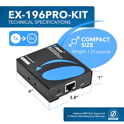 Image of Orei 1080p HDMI Extender Over Ethernet Single CAT6 /CAT7 - Upto 196 Feet - Uncompressed - Zero Latency - IR Remote, Extender - 196 Feet (HD-EX-196PRO-KIT)