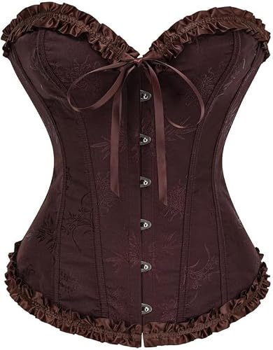 JoyPeak Halloween Corset Tops for Women,Lace Up Bustier Shapewear Lingerie,Overbust Corset Push Up Bodysuit(UK,Small,coffee)