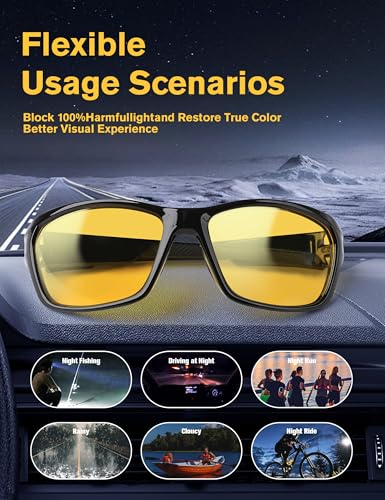 Image of BIRCEN Night Vision Glasses for Driving: Anti Glare TR90 Yellow Glasses