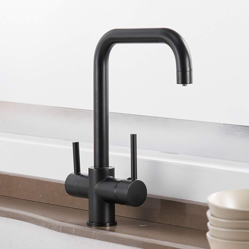 ZQFHSX Black Brass Kitchen Faucet Water Filter Tap Mixer for Sink Purify Drinking Modern Design Easy Installation and Durable Quality
