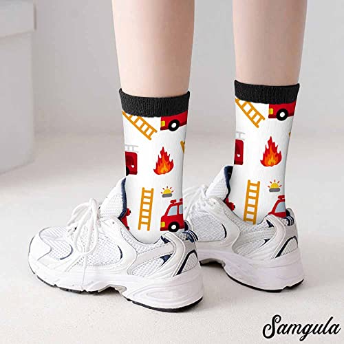 Image of Fire Truck Crew Socks for Woman Size 6-8 Alarm Ladder Fire Equipment Girls Socks