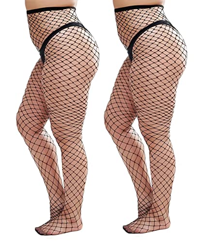 Image of Womem's Sexy Black Fishnet Tights Plus Size Net Pantyhose Stockings