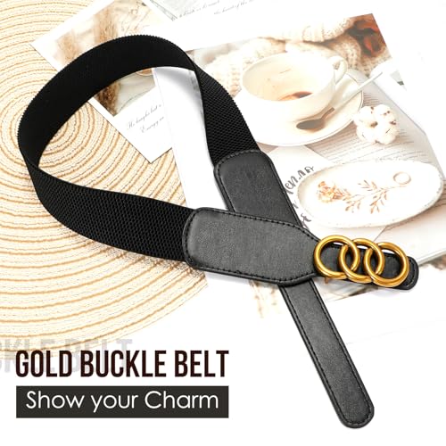 SUOSDEY Women Elastic Belt for Jeans Pants Dress Waist Belt Stretch Cinch Belt With Gold/Siver Buckle black4