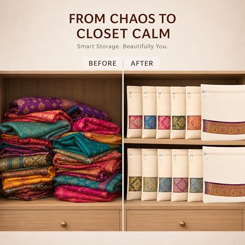 Image of Storite Saree Cover Bags Pack of 8 | Cotton Saree Storage Organizer