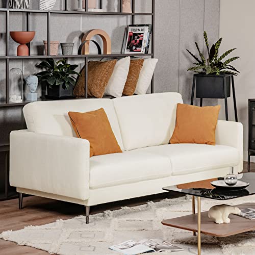 Giantex Modern Loveseat, 2-Seat Sofa Couch W/Comfy Backrest Cushion Solid Metal Legs, Certipur-Us Upholstery Sponge, For Condos Flats Office Reception Rooms, Easy Assembly (Loveseat, White) #TOP11