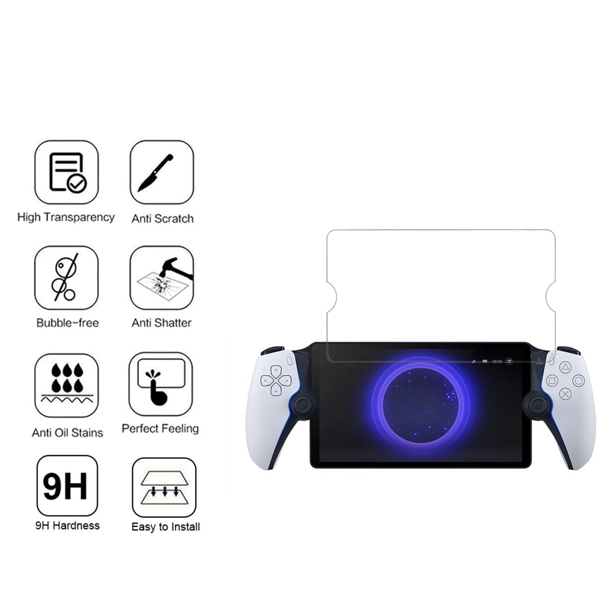 Displayschutzfolie aus gehärtetem Glas für PlayStation Portal Remote Player 20,3 cm / Sony PlayStation 5 PS5 Portal, (2er-Pack) HD klar, kratzfest, Displayschutzfolie