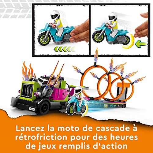 LEGO 60357 City Stuntz Le Défi de Cascade : Les Cercles de Feu, Jouet Moto de Cascadeur avec Camion et Minifigurines, Cadeau pour Enfants 6 Ans, Set 2023