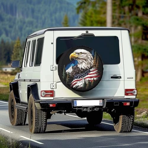 Image of Pensura Eagle American Flag Tire Cover, Universal Fit for Jeep, Trailer, RV, SUV, Truck Easy to Install Spare Wheel Cover, Weatherproof Tire Wheel Covers