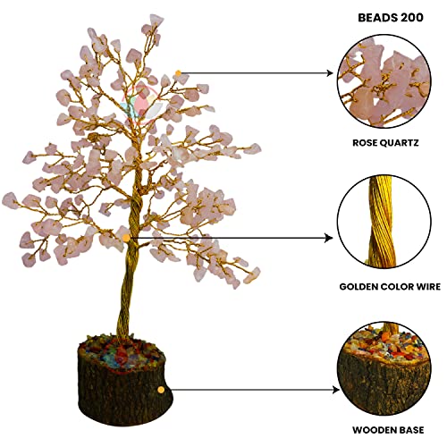 Image of REMEDYWALA Charged Energized Rose Quartz Crystal Tree for Reiki Healing Rose Quartz Stone Tree 200 Beads