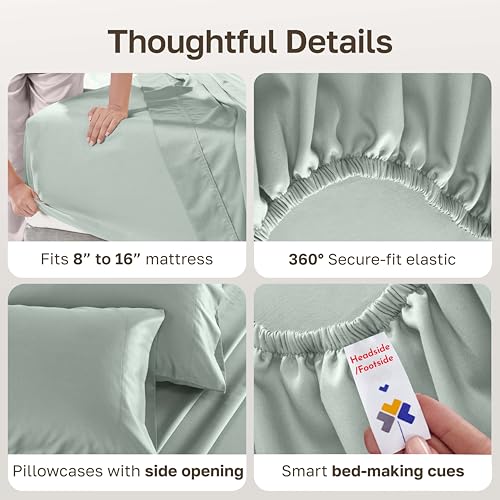 Image of California Design Den 500TC 100% Cotton Full Sheets Set, Silver Sage | Good Housekeeping Seal, OEKO-TEX Certified, Silky-Soft Sateen Weave, 4pc Set, 16 inch Deep Pockets, For Hot Sleepers, All-Season
