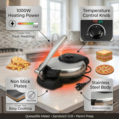 Image of (10 Years Assured Warranty) 1000W Electric Roti and Khakra Maker, Non Stick Cooking Plate with Adjustable Temperature Control & Durable Stainless Steel Body for Easy Cooking