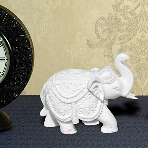 Image of Handicrafts Paradise Resin Trunk Up Elephant Marble Finish Showpiece for Home Decor Return Gift - 3 Inch