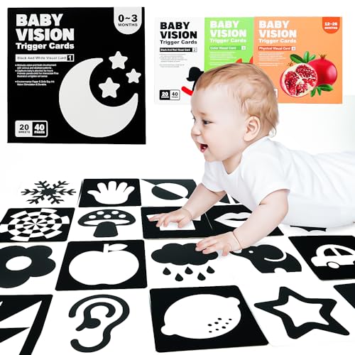 Image of BELLOCHIDDO High Contrast Baby Flashcards, Newborn Brain Development Toys, Visual Stimulation Learning Activity Cards, 20 PCS 40 Pages 5.6'' x 5.6'' Educational Infants Gift