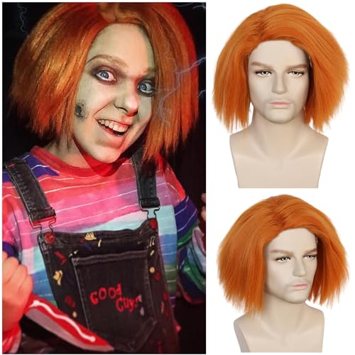HUNIGIR Ginger Wig Mens Orange Cosplay Wig Fluffy Ginger Hair Synthetic for Halloween Costume