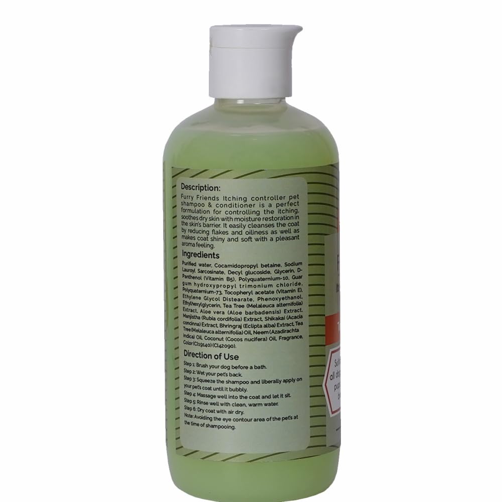 Furry Friends Itch Control Shampoo and Conditioner (2 in 1) - Refreshing & Cleansing Action - Balance pH - Promotes Shiny Coat - Sulfate, Paraben & Silicone Free - 300ml / 10.14 fl oz