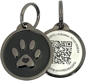 Pet Dwelling 2D QR Code Pet ID Tag - Dog Tags - Cat Tags - Online Pet Profile - Scan Tag Location - Instant Email Notification(Lux Black Paw)