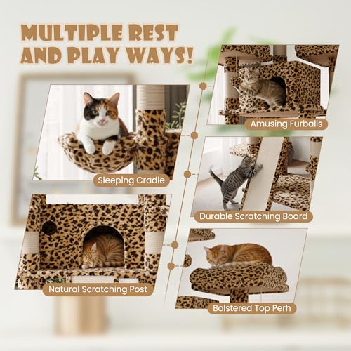 Image of SHA CERLIN 81 Inches Extra Large Cat Tree for Indoor Adult Cats /XXL Big Cat Tower with Condo /Cozy Perches /Sisal Scratching Posts and Hammocks /Activity Center /F80 /Heavy Duty /Leopard Print