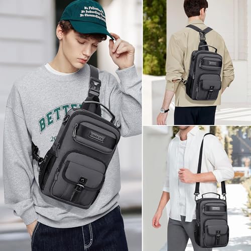 WITZMAN Sling Bag for Men Convertible Travel Sling Backpack USB Charging Port Lightweight Crossbody Bags Casual Daypack(B698 Silvery Grey) by WITZMAN - Used condition - Image 2