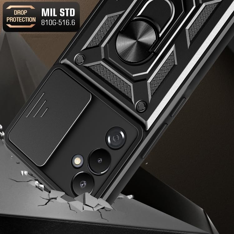 Image of PC Back Cover Case Compatible for Samsung Galaxy M15 /F15 5G with Slide Camera Shield Cover & Rotated Ring Stand|Military Grade Mobile Phone Cover Case for Galaxy M15 /F15 5G(Black)