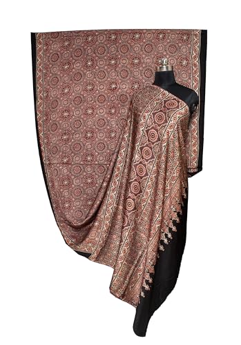Image of Ethnics of Kutch Womenss Ajrakh Modal Silk Natural Dye Hand Block Print Saree with Blouse Piece - 5.5 Mtr Length