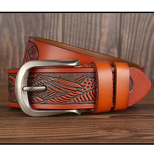Unisex Embossed Leather Belt - Carved Eagle & Flag Pattern Retro Western Waistband For Jeans3