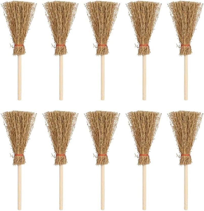 10Pcs Mini Brooms, Witch Straw Brooms, Doll House Dollhouse Accessories Props Miniature Artificial, Mini Furniture Halloween Decoration Accessory for Costume Cosplay Party, Decorations
