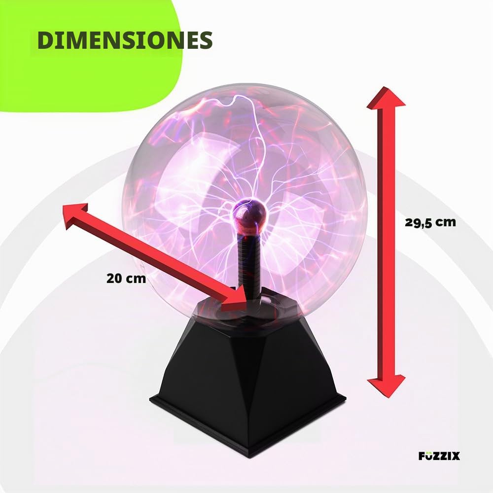 MAX PLB20 - Bola de plasma decorativa. Lampara mágica táctil con efecto fascinante con relámpagos que llegan hasta la punta de los dedos al tocarlos - Vidrio extra grueso