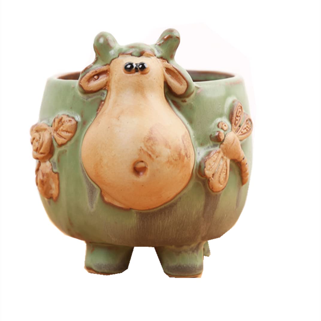 Small Succulent Pots,Succulent Garden Planters,Handicraft Creative Flower Decoration Ornaments,Cattle Animals Ceramic Planter Succulent with Drainage,Suitable for Flower Shops,Home Life,Cafes
