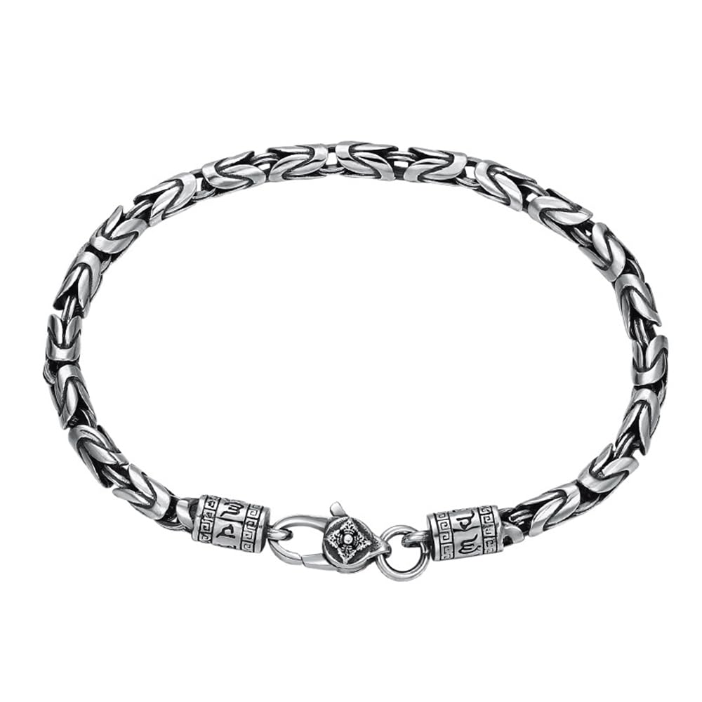 ForFox Pulsera bizantina de plata de ley 925 pulsera de cadena de eslabones redondos con cierre Vajra Dorje para hombre y niño 4mm 18/20cm