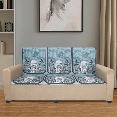 Image of Velvet Single Seater Sofa Cover with 2 Seat and Back Covers - Elephant Dome Design - Washable Fabric - Stylish Sofa Cover for Modern Living Room (Grey, 1 Seater Without Arm Covers)