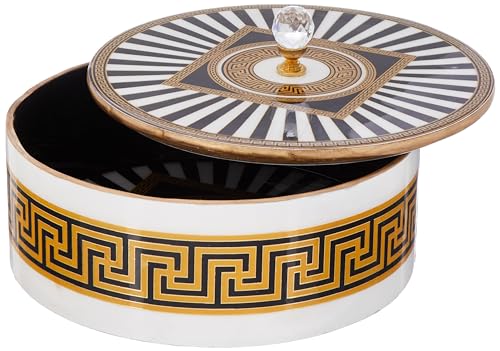 Image of Attro Spiral Black Designer Wooden Lid Round Multipurpose Box for Kitchen Storage, Chapati, Chocolate