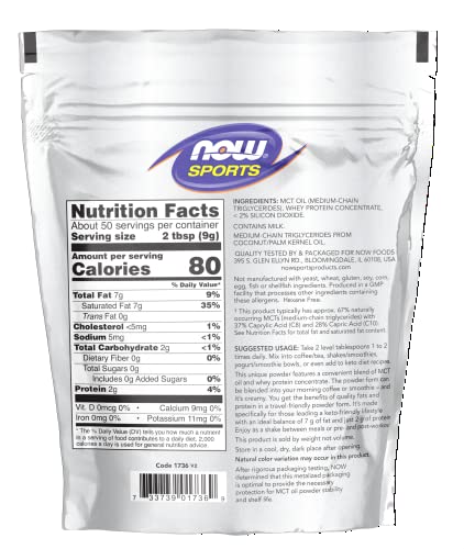Now Sports Nutrition, Mct Powder With Whey Protein Isolate, 67% Mcts, Unflavored Powder, 1-Pound #TOP1