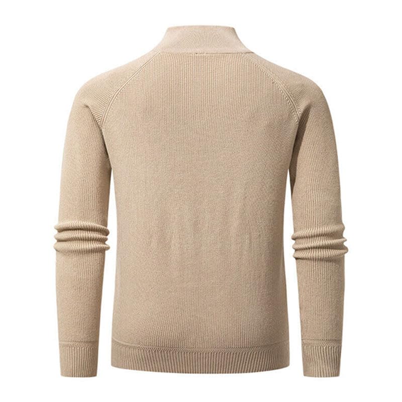 Mens Casual Slim Fit Pullover Sweaters Long Sleeve Knitted Fabric Zip Up Mock Neck Polo Sweater3