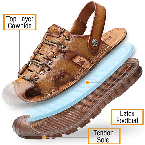 Men's Closed Toe Leather Sandal, Summer Outdoor Adjustable Fisherman Water Sandals, Walking Casual Sandals3