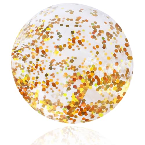 Ballon de Plage Gonflable, Enfant Glitter de Plage, Pailleté Ballon Piscine,Transparent D'eau Gonflable, pour Enfants Adultes Jeux d'eau, Fêtes Sur la (or)
