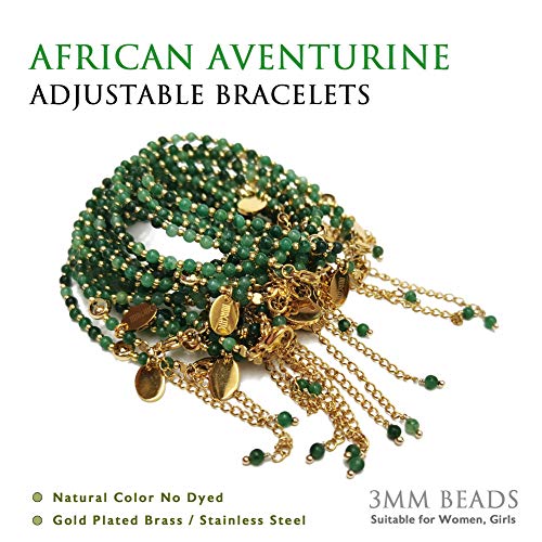Morchic 3Mm African Aventurine Mini Beads Natural Gemstone Adjustable Bracelet For Women, Energy Gem Charm Series, Birthday Gift 7.1 #TOP2