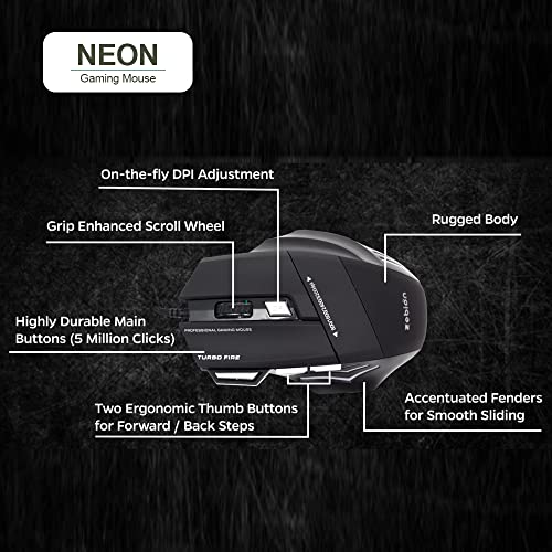 Image of Zebion NEON Professional Gaming Mouse, with 7D Multi Color Gaming Features, 6 Responsive Buttons, Stunning Multicolor Glow, Adjustable Speed, Rugged Rubber Coating and 3 Years Warranty