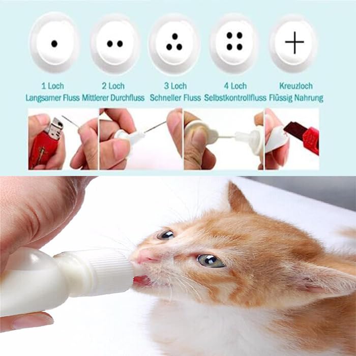 UQMIQURA Aufzuchtflasche Katze, Haustier Babyflasche Kit, Silikon Wasser Milch Flasche Silikon Babyflasche Neugeborene Pet Kleine Hunde Welpen Katze Milch Feeder mit Nippel Pinsel Set (60ml)